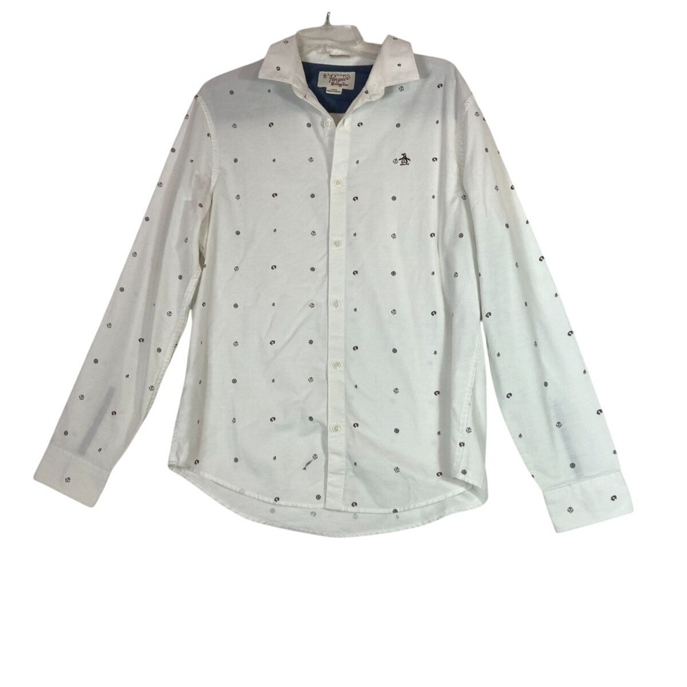 Penguin By Munsingwear Button Up Long Sleeve Heritage Slim Fit White Men's Large